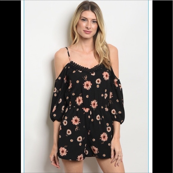 Pants - Beautiful Black cold shoulder floral romper